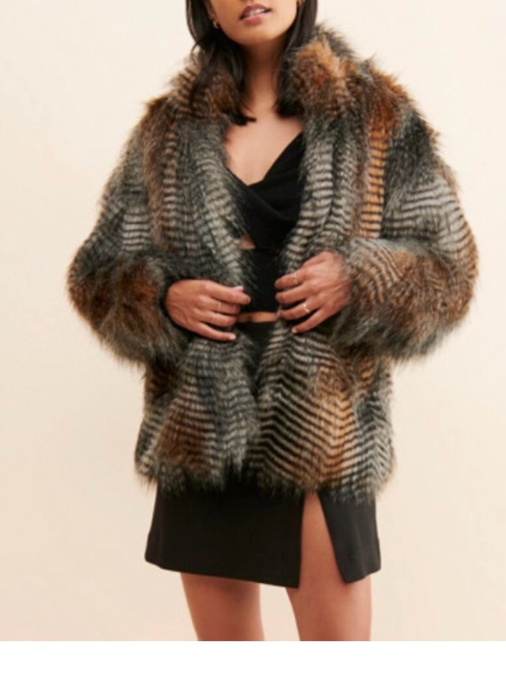 Faux Fur Multicolor Chevron Jacket - Women's Coat
